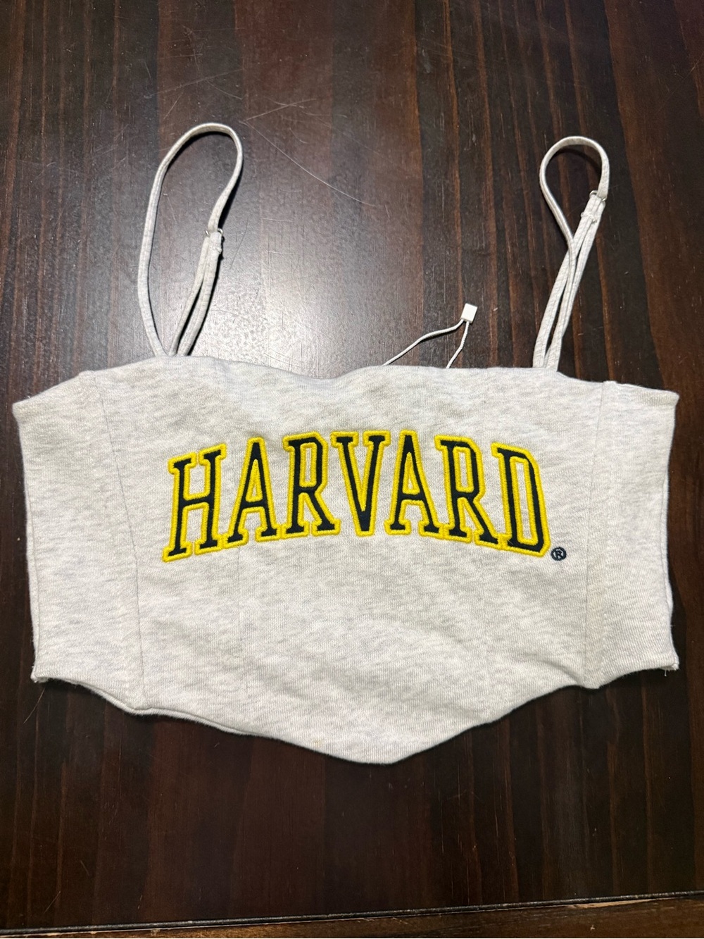 Zara Gray Cropped Camisole with Yellow Harvard Appliqué